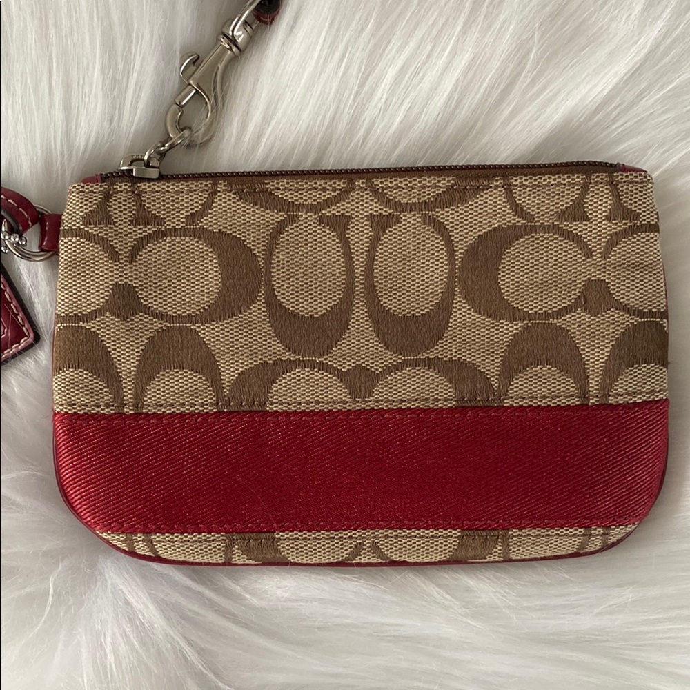 EUC Coach Red and Tan Wristlet with the iconic”C” Signature Monogram - Picture 2 of 10